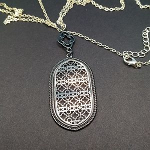 Transparent gunmetal screen pendant necklace